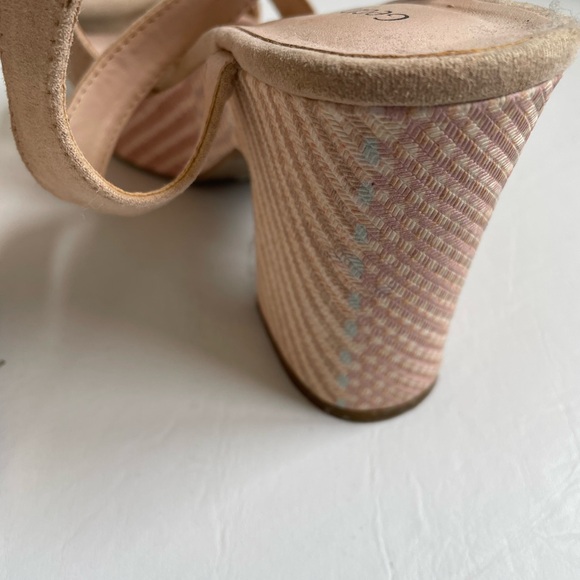 NEUTRAL TAN NUDE BEIGE FAUX LEATHER OPEN TOE SANDAL CHUNKY HEEL ANKLE STRAP - Picture 7 of 10